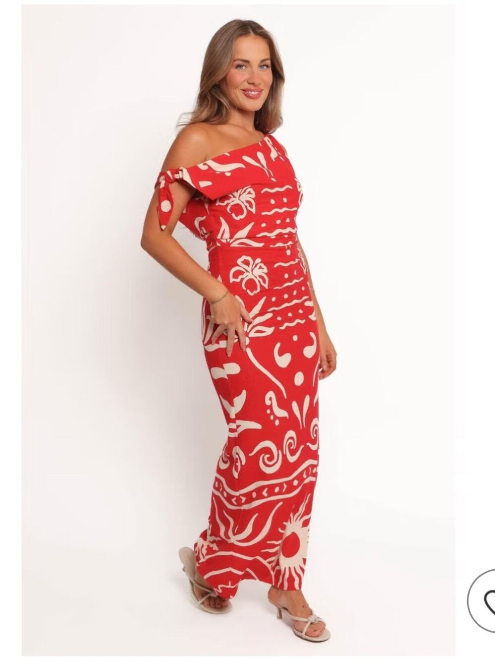 Petal & Pup Red and White One-Shoulder Maxi Dress Tropical Small